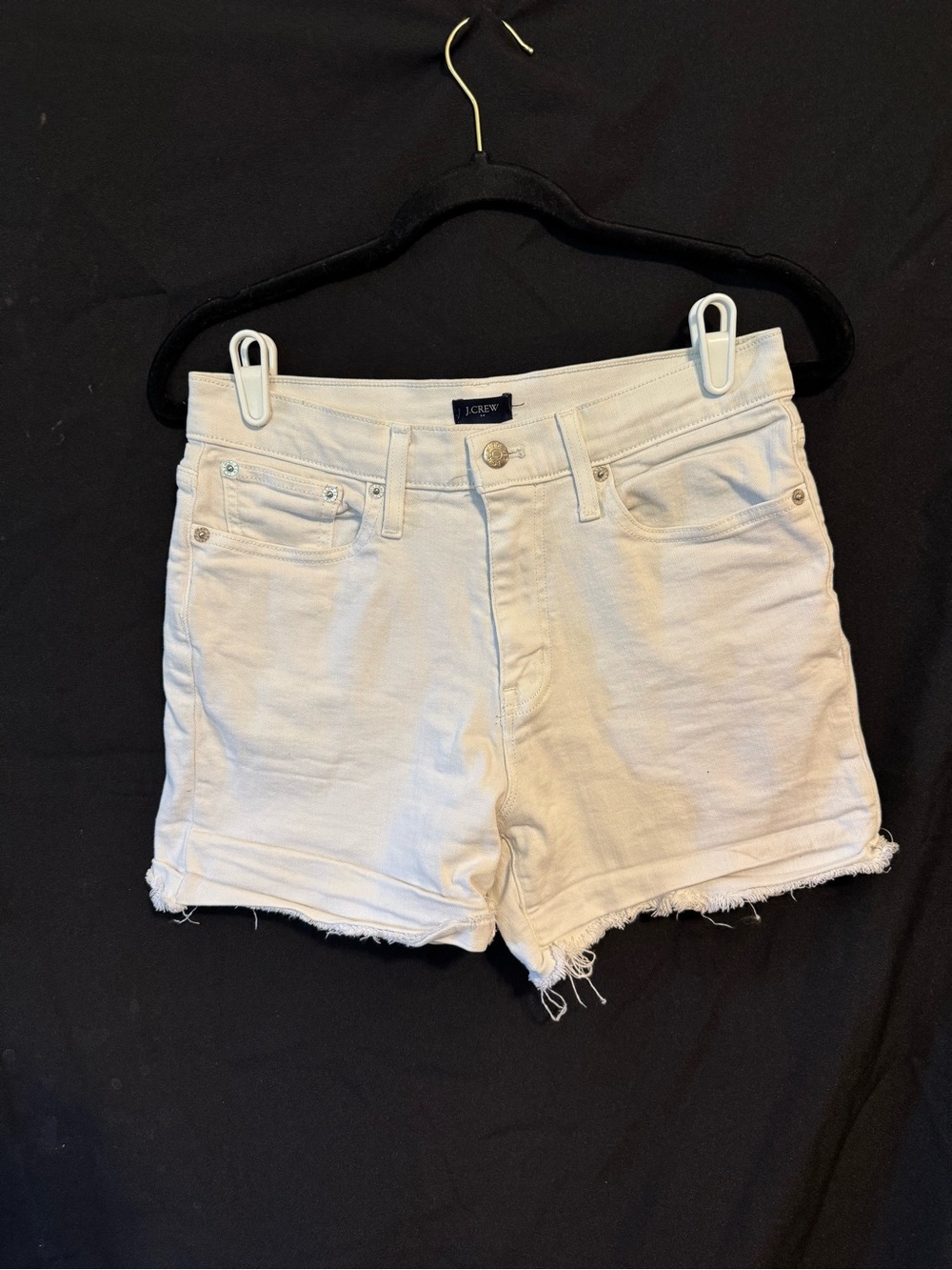 J. Crew Off-White Denim Frayed Hem Shorts